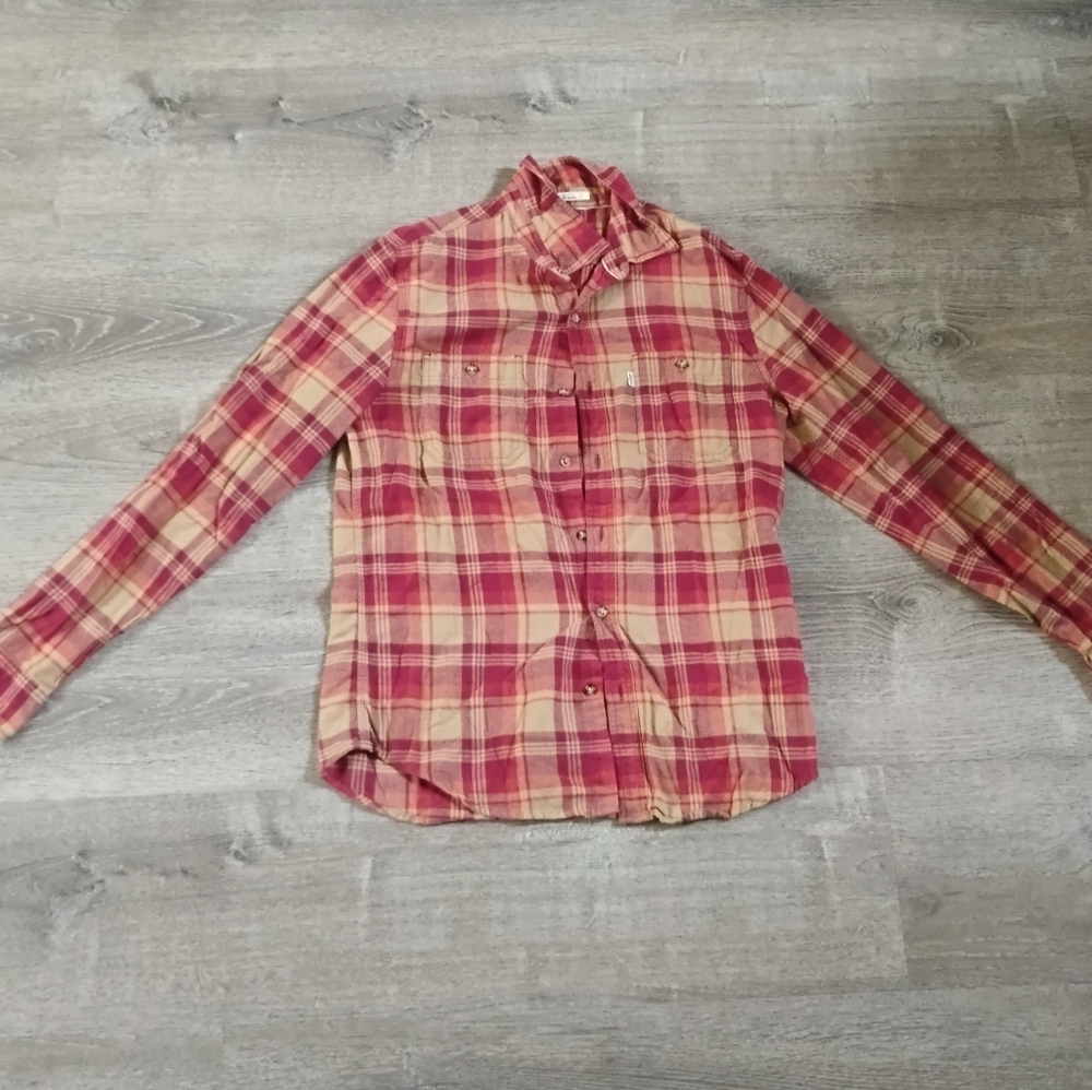 Levi's Classic Red & Tan Plaid Flannel Shirt, Western Fit, Size M - Long Sleeve